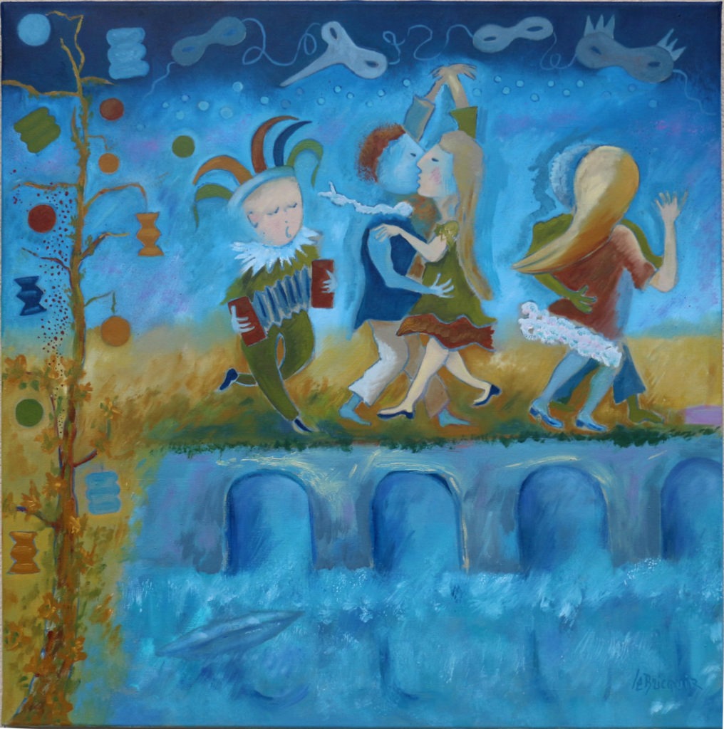 Danielle Le Bricquir - Le pont d'Avignon en fête - 80 x 80 cm