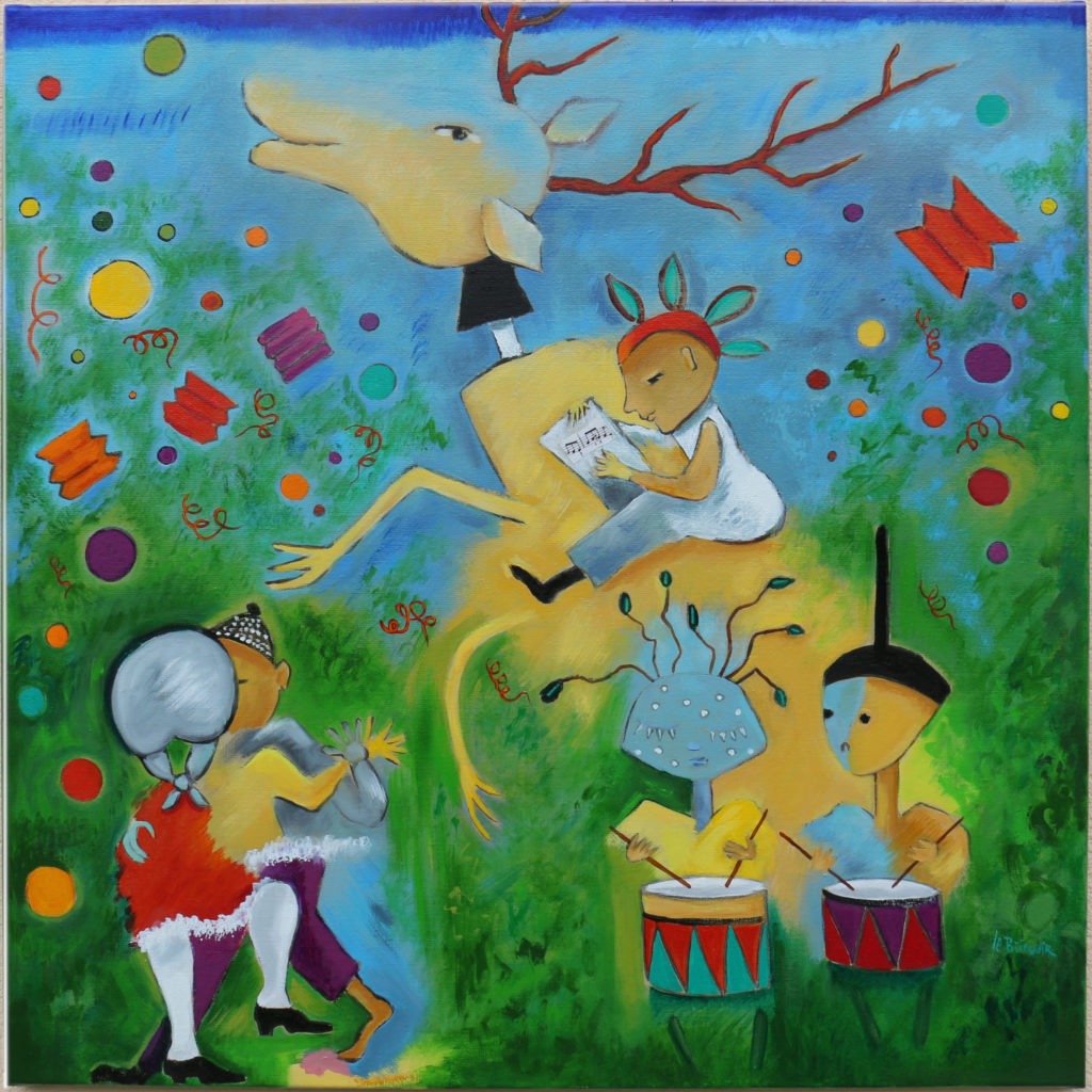 Une Fête à Brocéliande Huile Sur Toile 80x80cm 2020