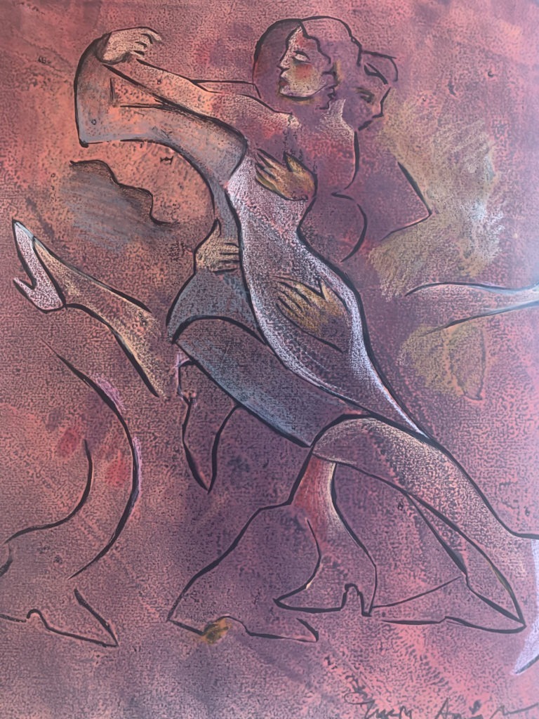 Dansez Gravure Sur Bois Monotype (retouché Au Pastel) 22x30cm