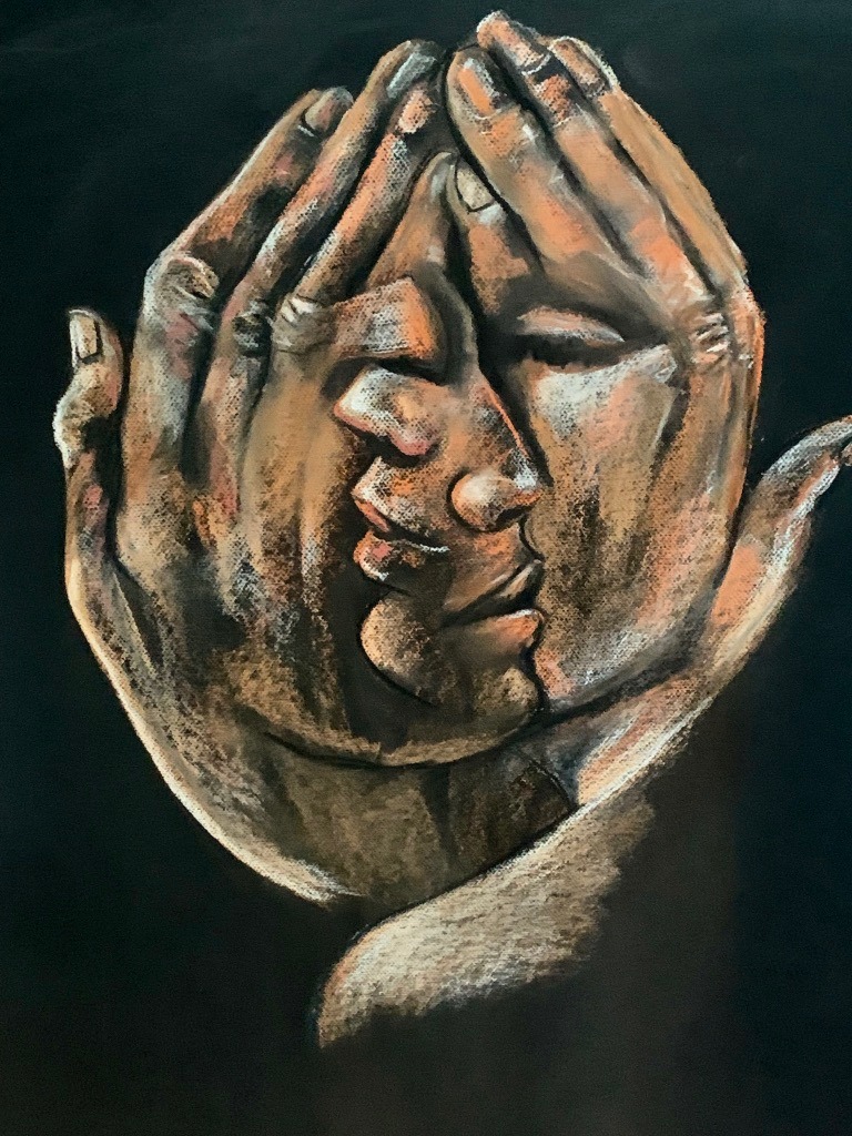 L'union Pastel Sur Papier Noir 50x65cm